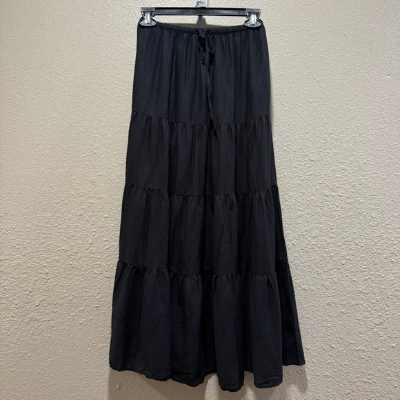 Cotton On Dresses & Skirts - Cotton On Tiered Maxi Skirt Women 0 Black Linen Blend Boho Flowy Drawstring